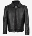 Reeves Herren Harrington-Lederjacke mit Hemdkragen, Schwarz