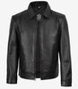 Reeves Herren Harrington-Lederjacke mit Hemdkragen, Schwarz