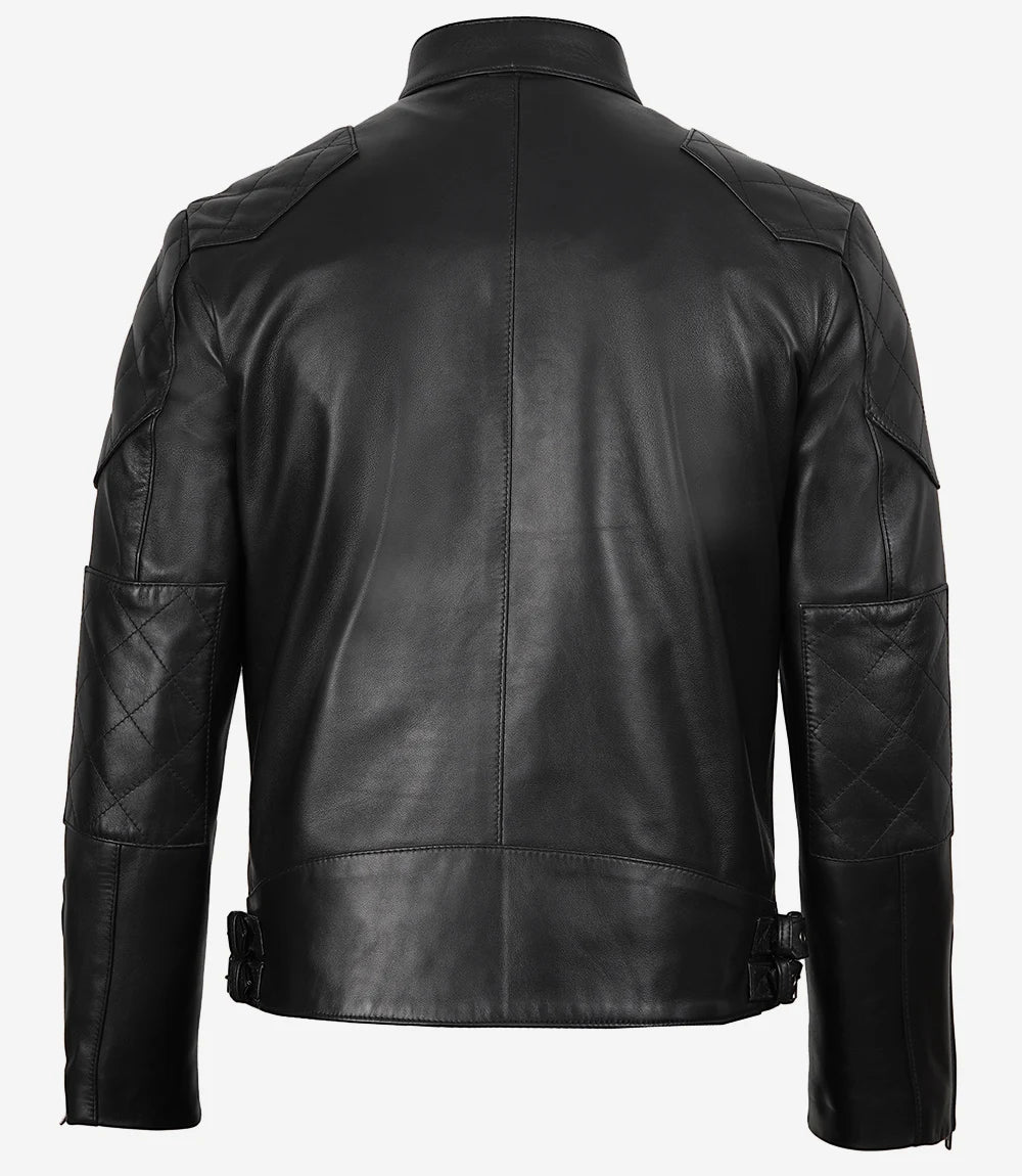Schwarze Herrenjacke im Biker-Stil aus echtem Leder