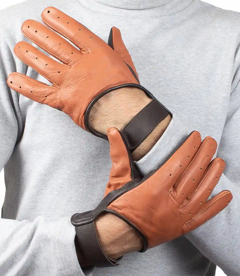 Mens Cognac and Brown Leather Gloves