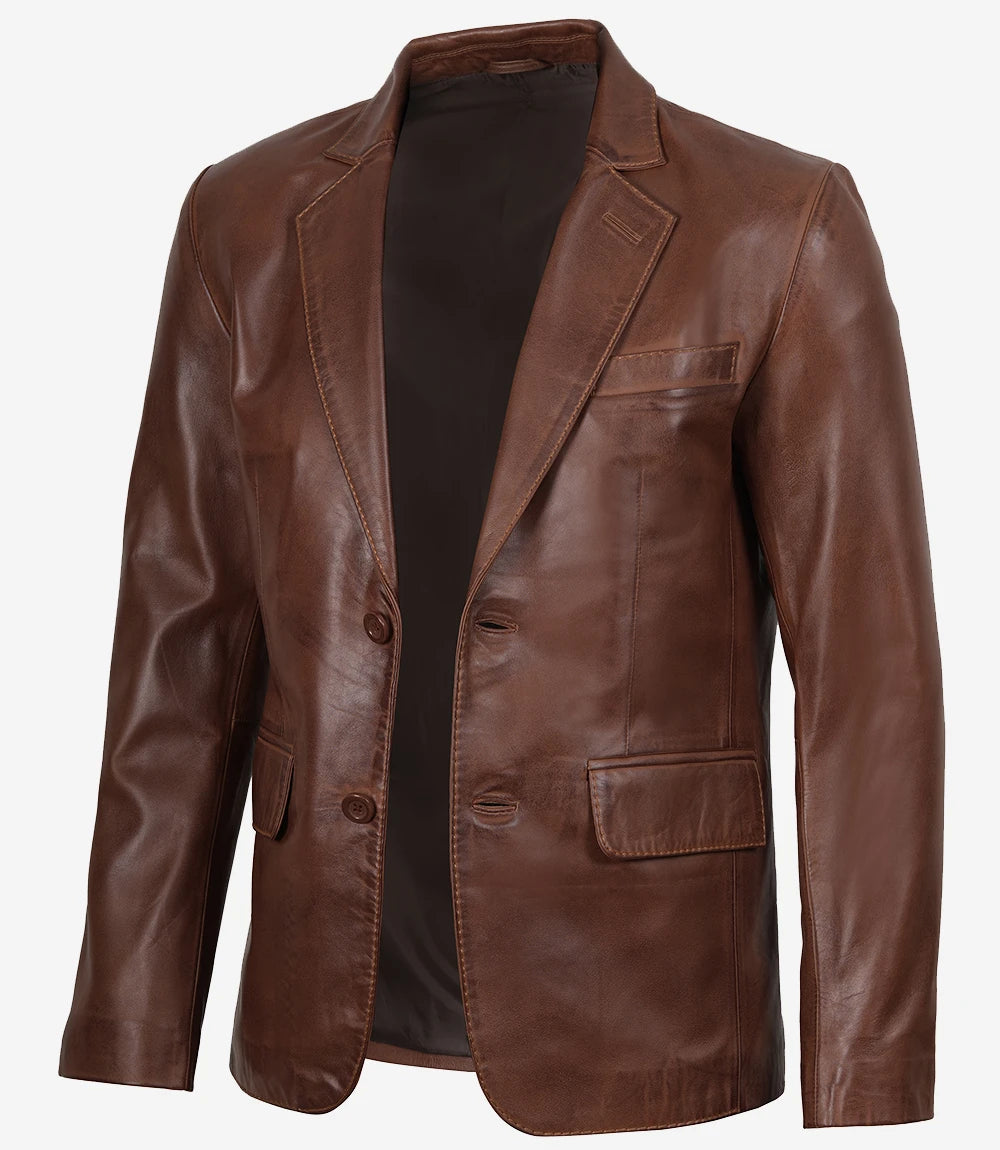 Mens Brown Leather Blazer