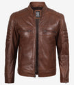 Austin Chocolate Brown Waxed Mens Perforated Leather Jacket