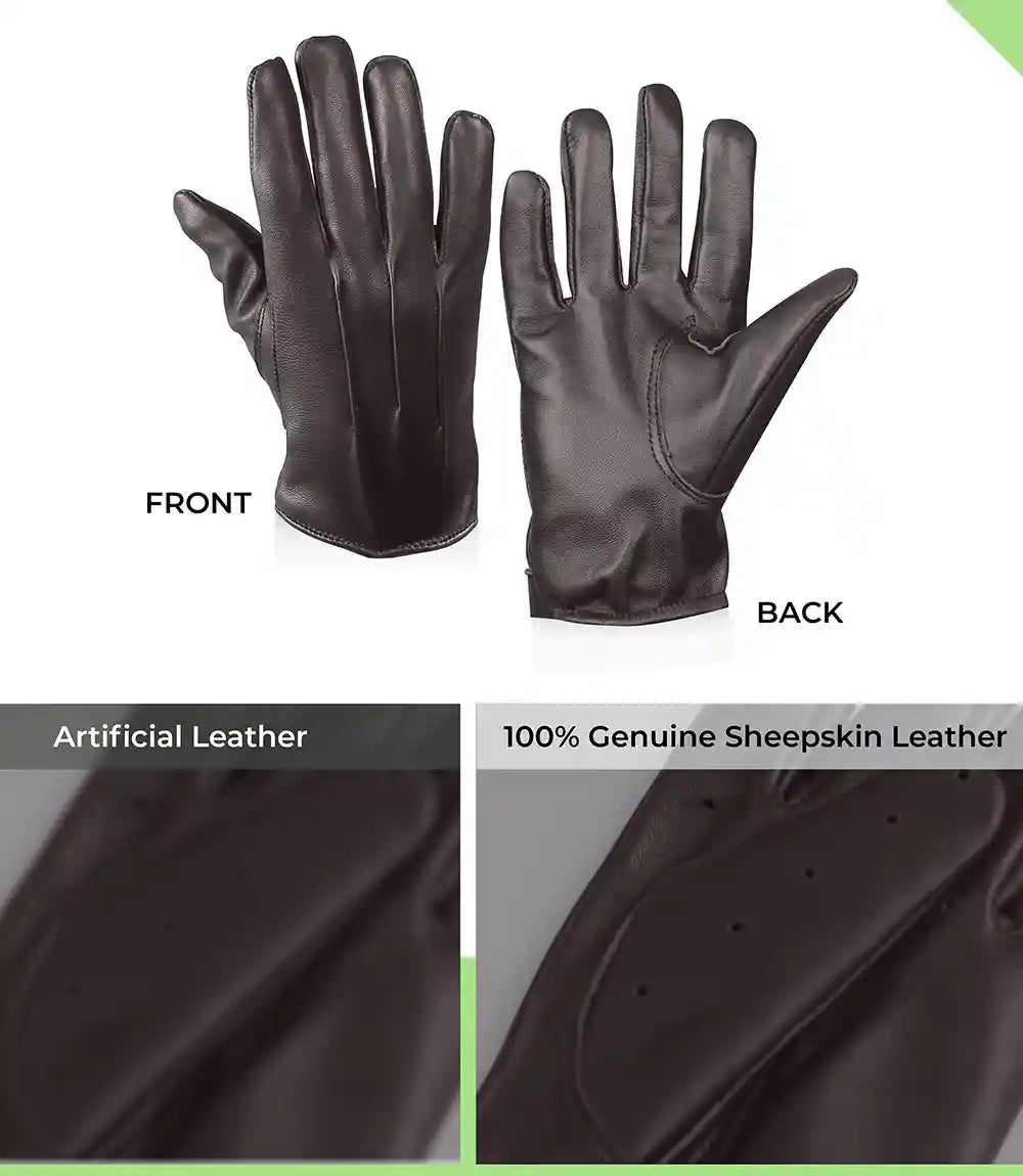 Mens Real Leather Dark Brown Lined Gloves