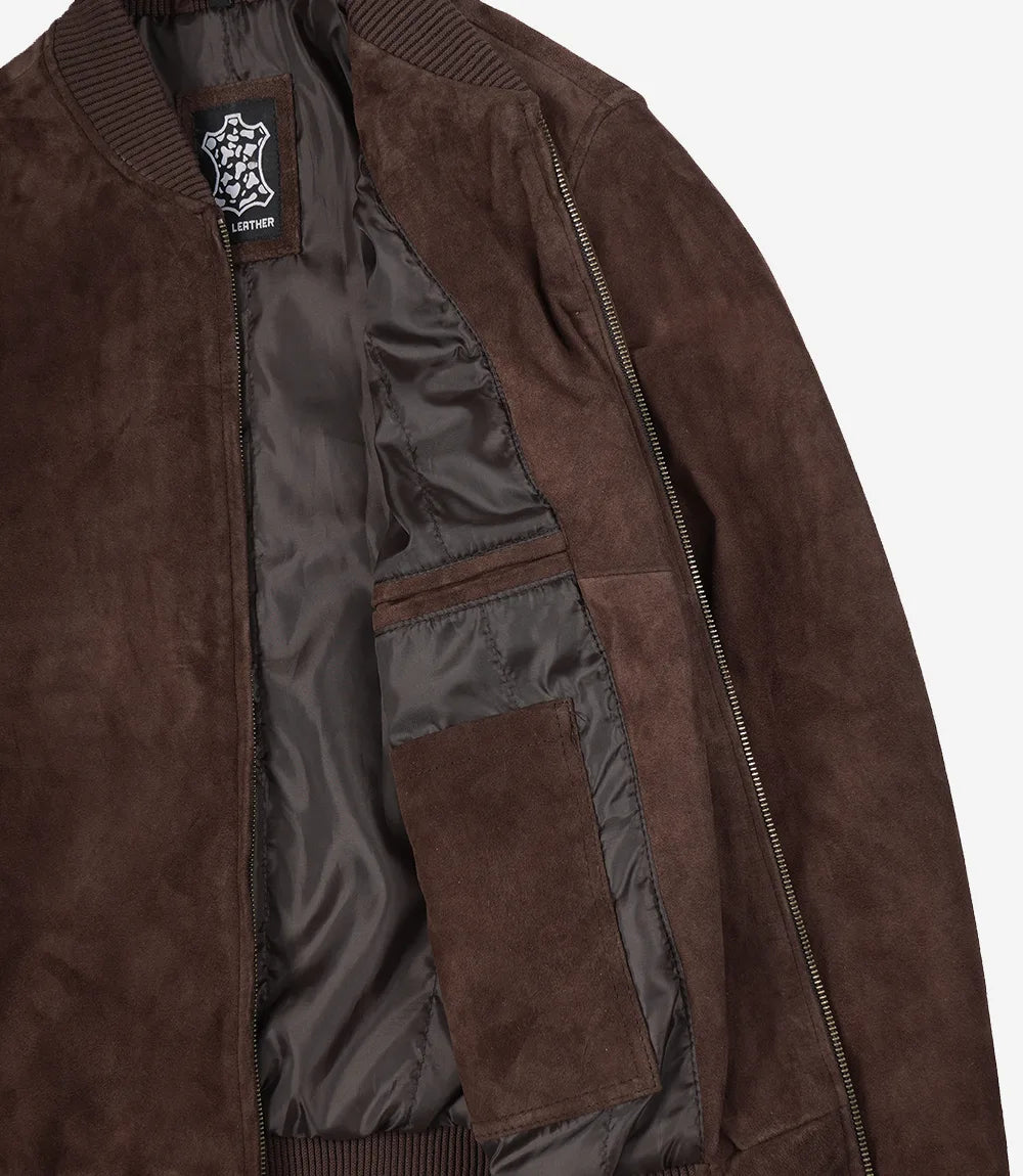 Dunkelbraune Bomberjacke aus Wildleder für Herren