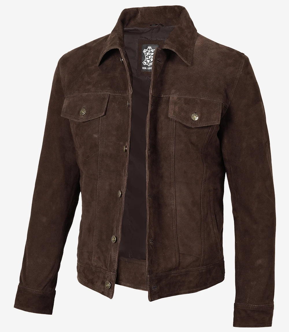 Mens Dark Brown Suede Leather Jacket