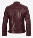 Mens Real Leather Burgundy Biker Jacket - Quilted Shoulder