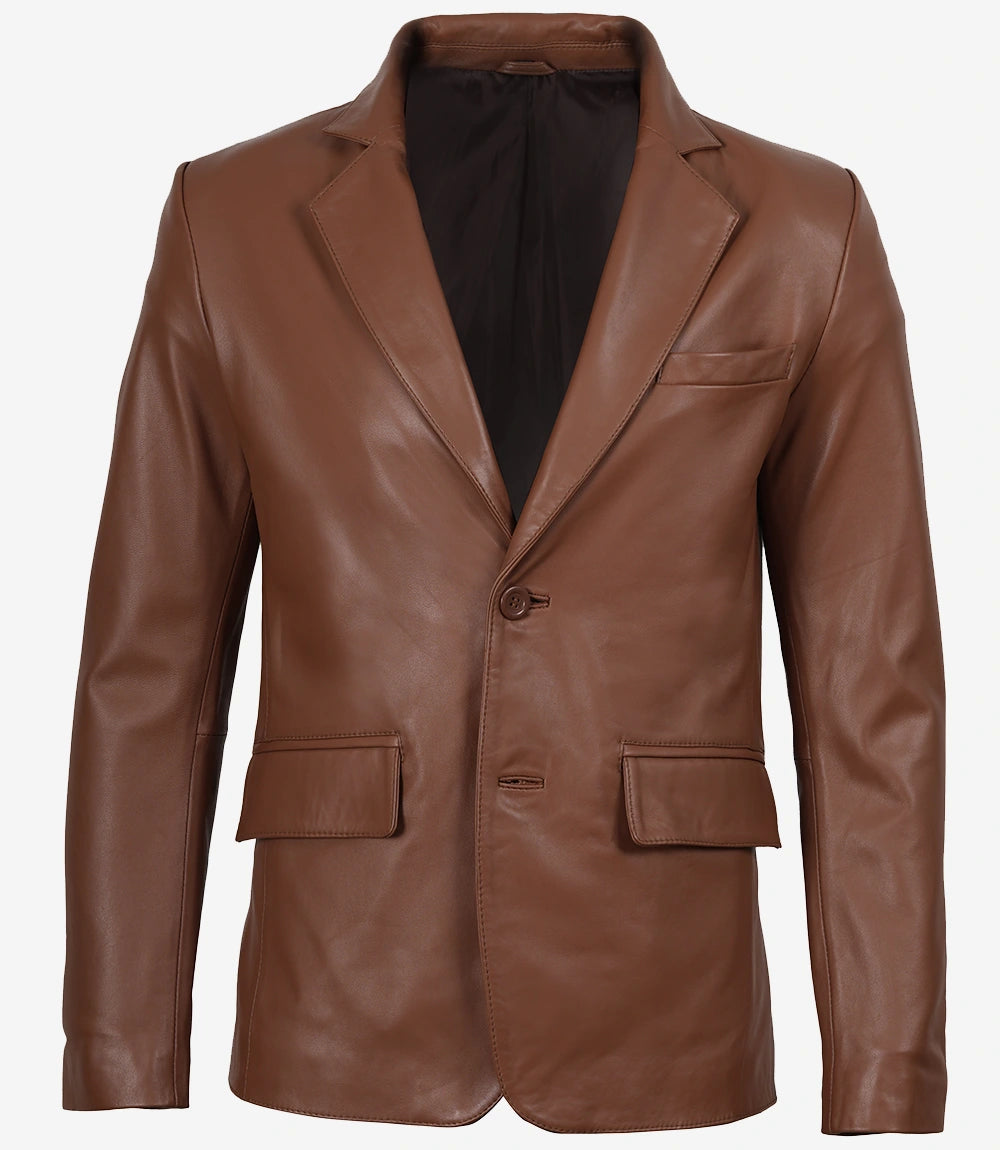 Mens 2 Buttons Brown Leather Blazer