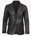 Mens Two Button Notch Lapel Ruboff Brown Leather Blazer Jacket 