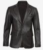 Mens Two Button Notch Lapel Ruboff Brown Leather Blazer Jacket 