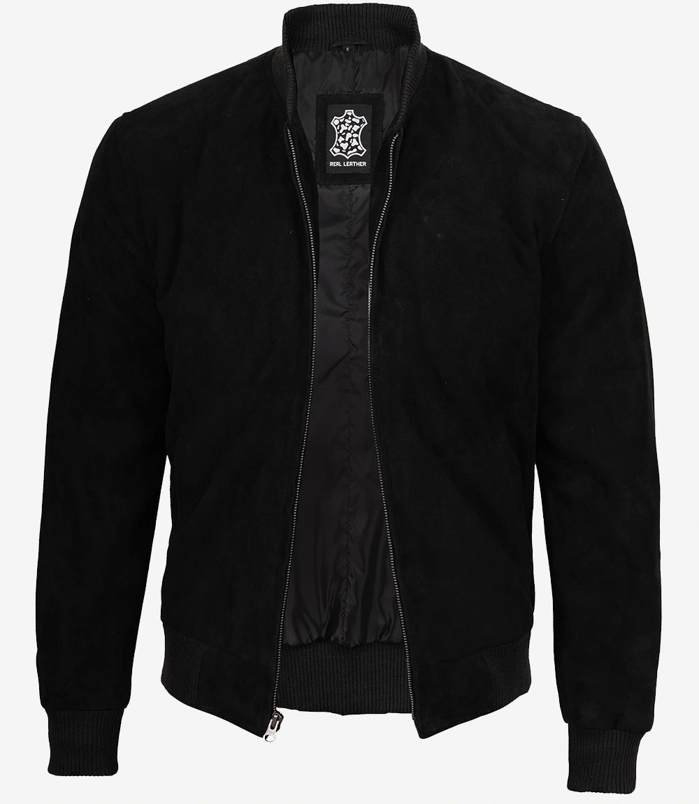 Schwarze Premium-Bomberjacke aus Wildleder für Herren