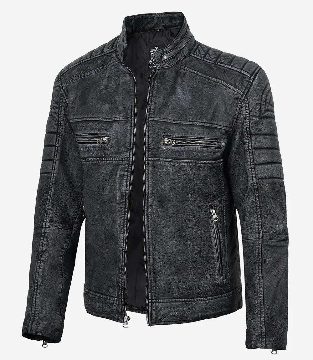 Herrenjacke aus echtem Lammleder in Schwarz im Biker-Stil 