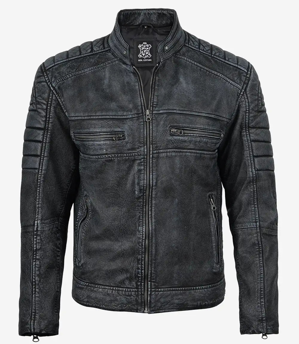 Herrenjacke aus echtem Lammleder in Schwarz im Biker-Stil 