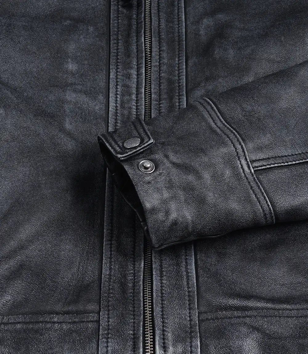 Mens Washed Leather Distressed Black Jacket