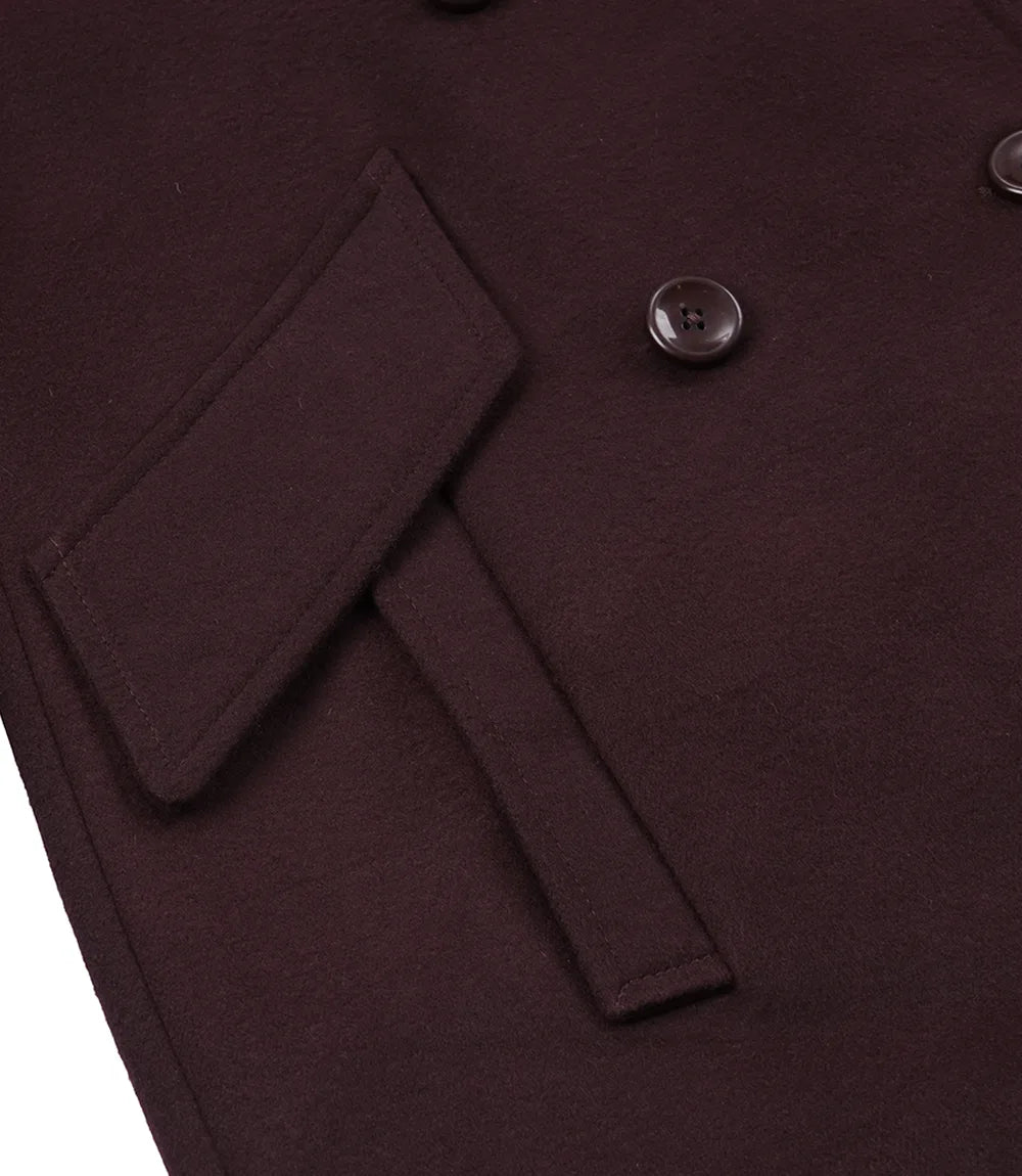 Women's Burgundy Wool Peacoat – Double-Breasted
