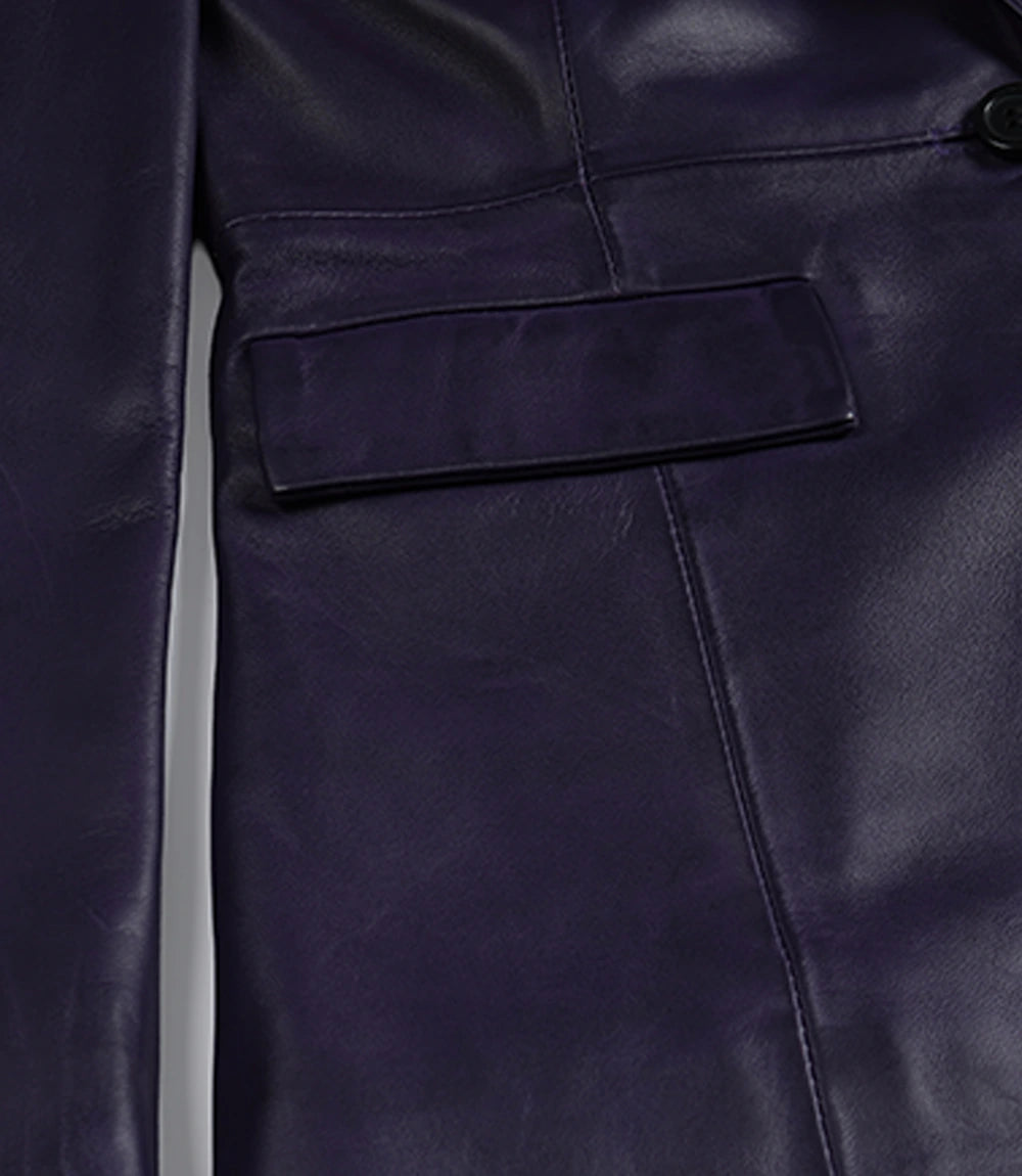 Womens Single Button Purple Waxed Leather Blazer