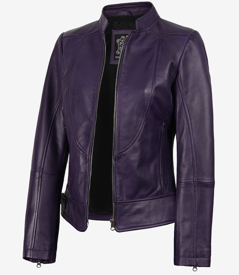 Women's Purple Modern Fit Biker Style Leather Jacket