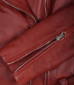 Rote asymmetrische Lederjacke im Biker-Stil mit Gürtel für Damen