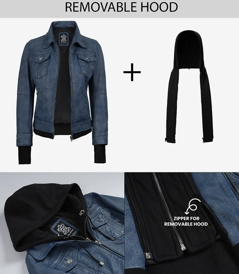Tralee Damen Cognac Wachs-Bomberlederjacke mit abnehmbarer Kapuze