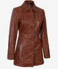 Womens Petite Cognac 3 Quarter Leather Coat