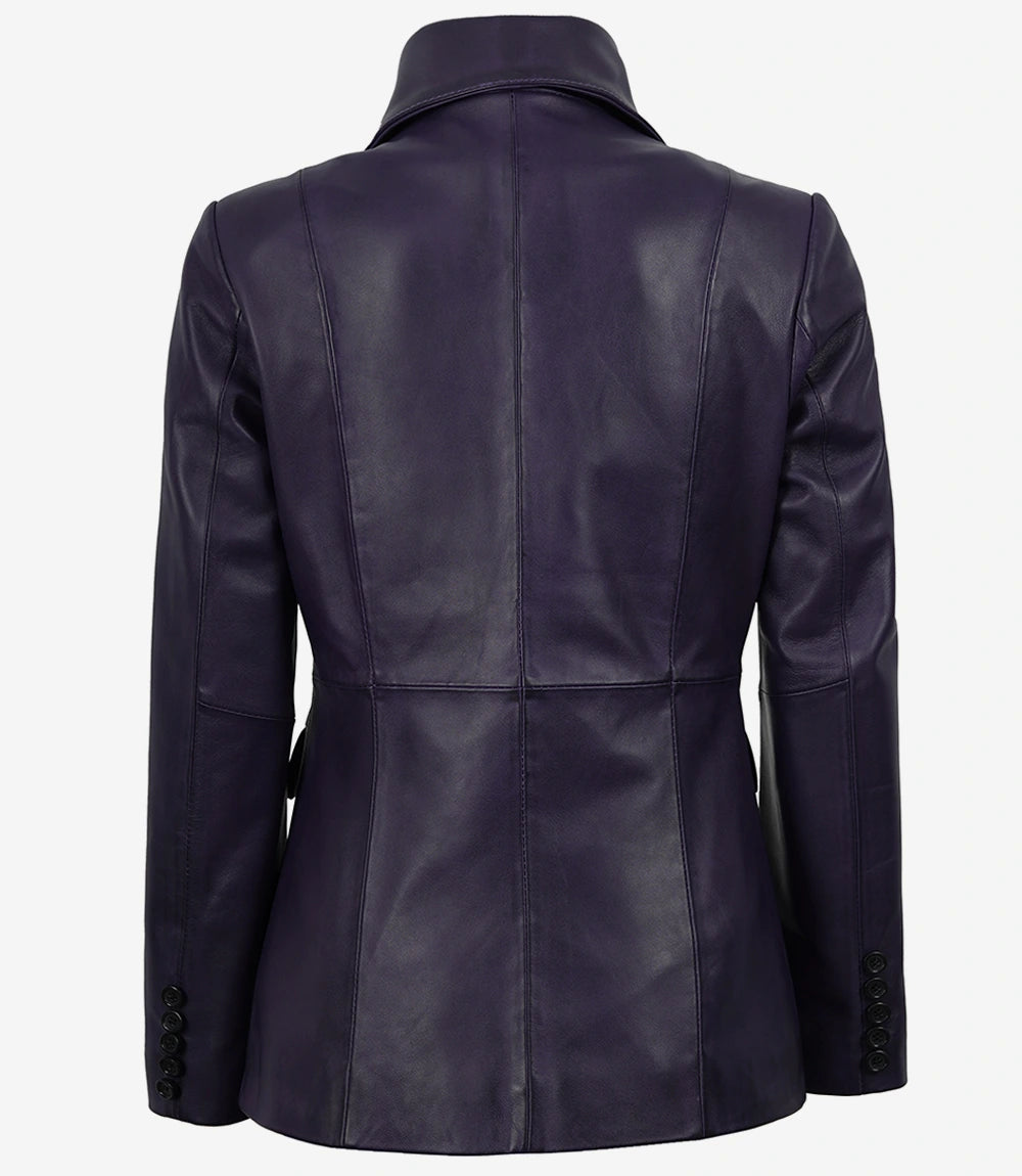 Womens Single Button Purple Waxed Leather Blazer
