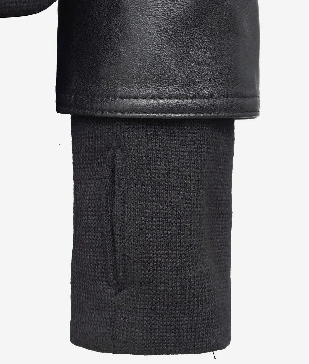 The Celeste: Womens Black Bomber Leather Jacket with Removable Hood