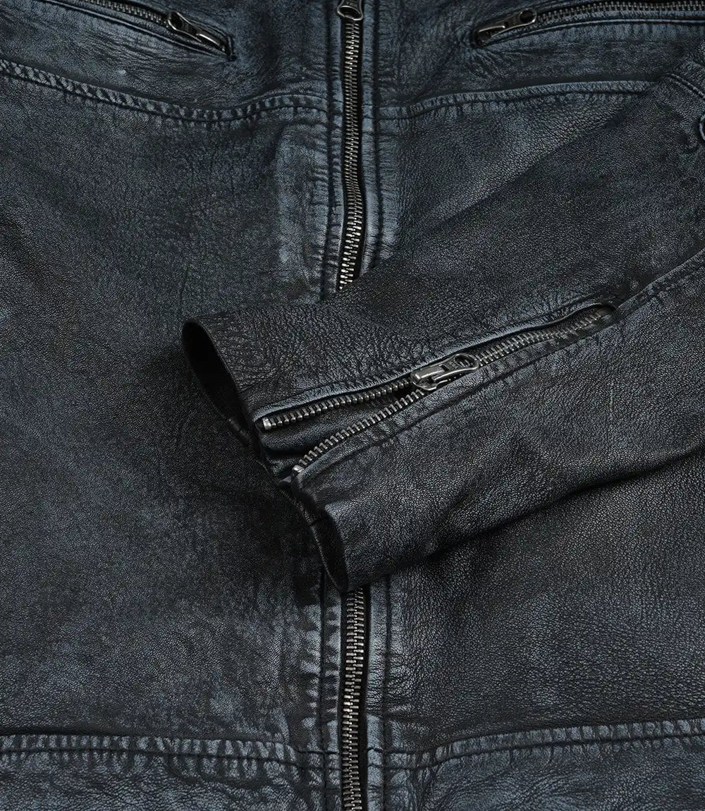 Herrenjacke aus echtem Lammleder in Schwarz im Biker-Stil 