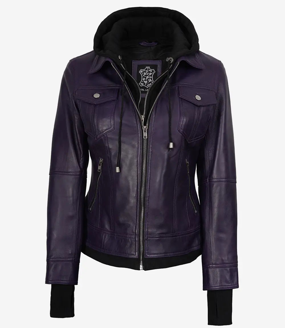 Lila Bomberjacke mit Kapuze für Damen