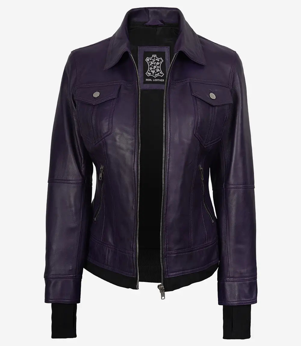 Lila Bomberjacke mit Kapuze für Damen