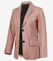Womens Two Button Pink Leather Blazer