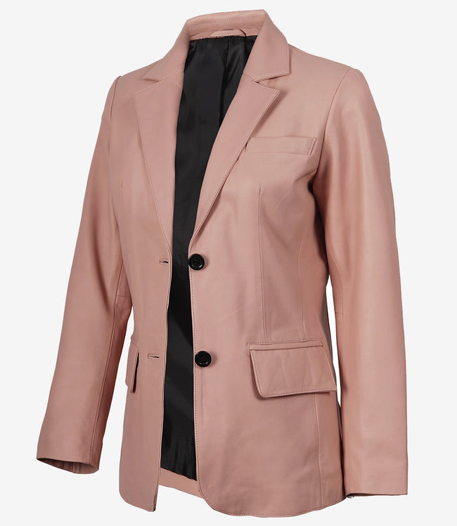 Rosafarbener Lederblazer mit zwei Knöpfen für Damen