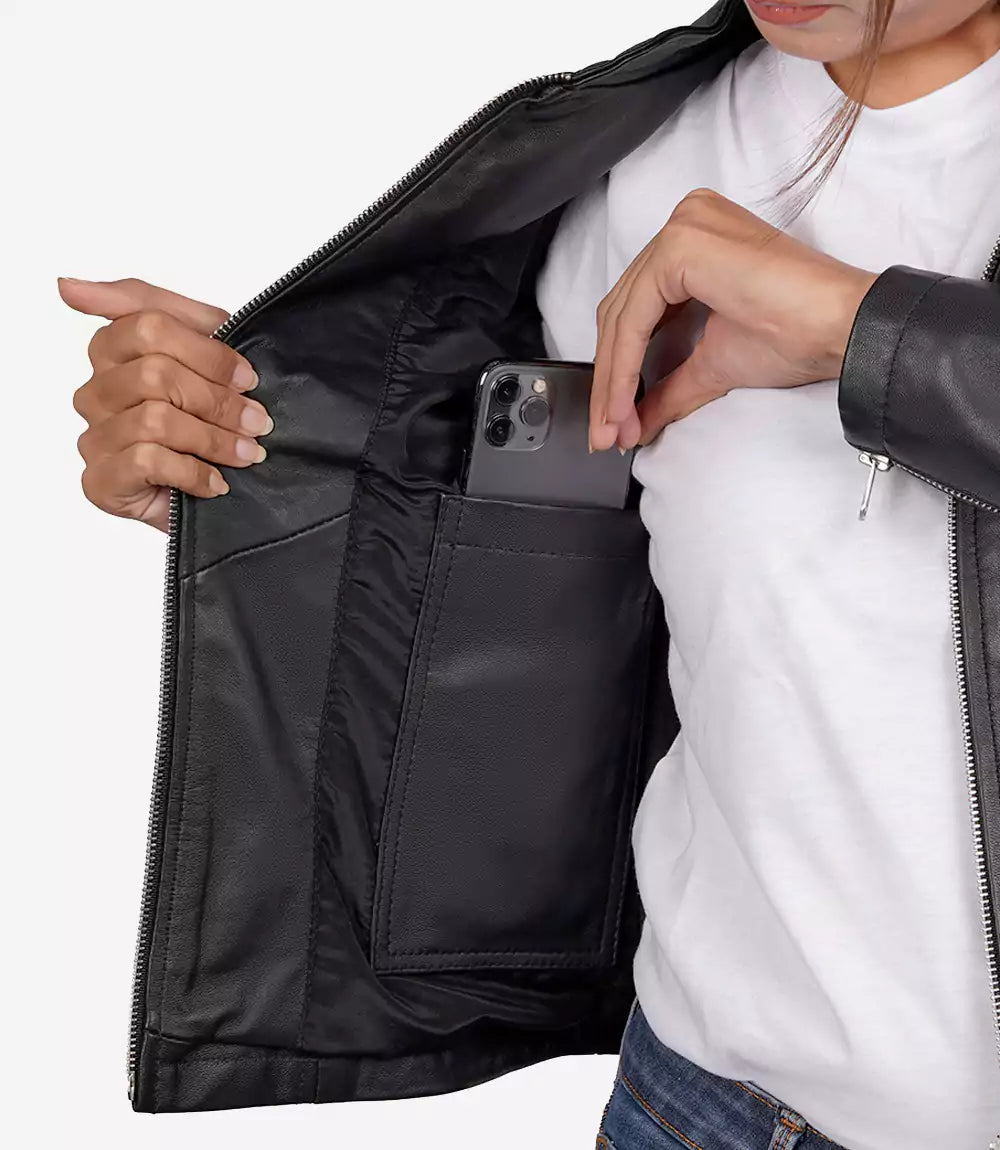 Womens Petite Black Slim Fit Leather Jacket