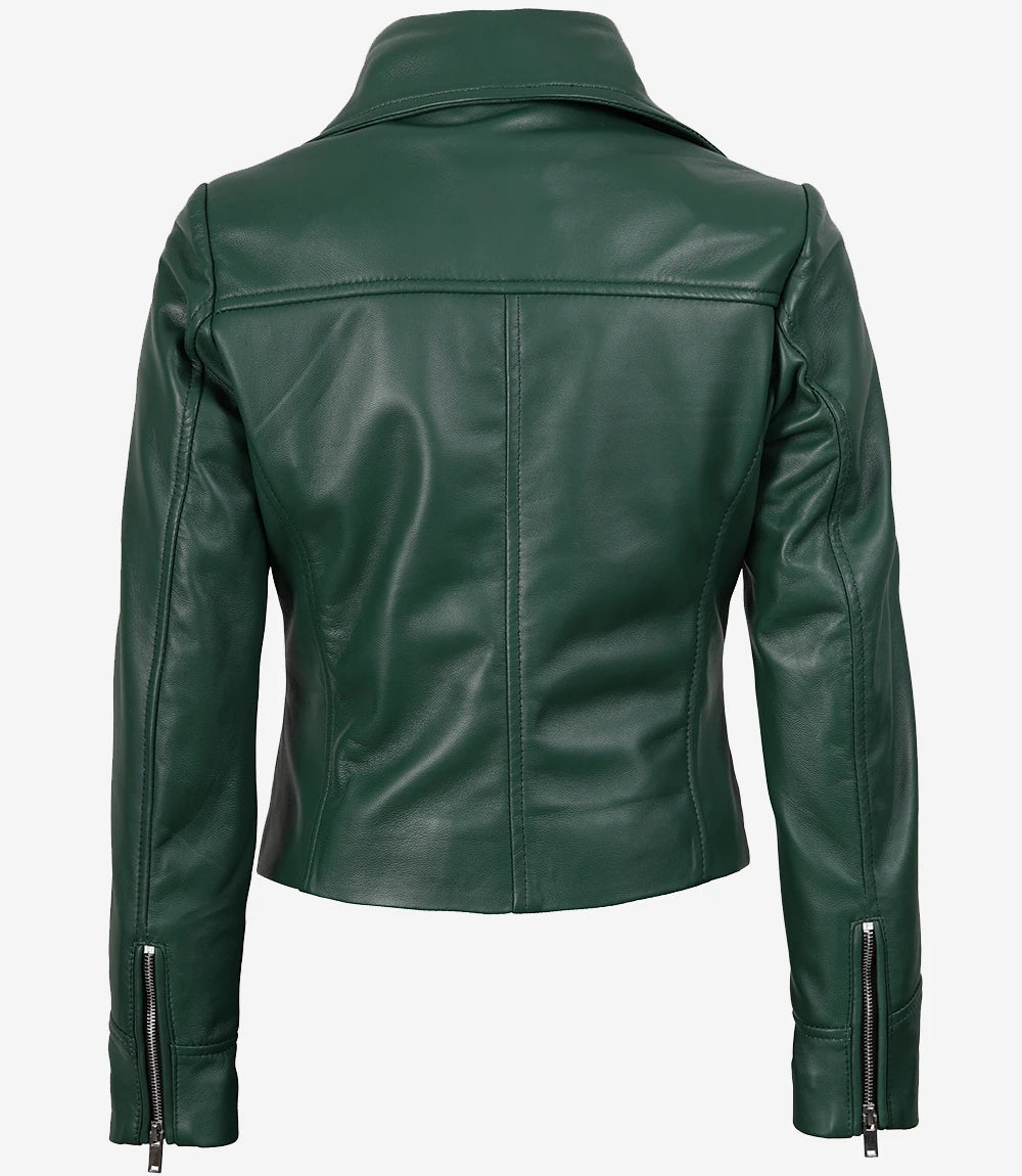 Grüne Bikerjacke aus echtem Lammleder für Damen