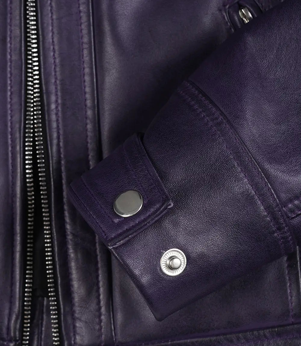 Womens Purple Real Leather Motorcycle Jacket