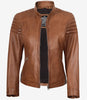 Womens Real Lambskin Leather Tan Biker Style Jacket