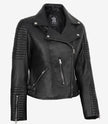 Feinste schwarze Lederjacke im Biker-Stil für Damen