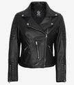 Feinste schwarze Lederjacke im Biker-Stil für Damen