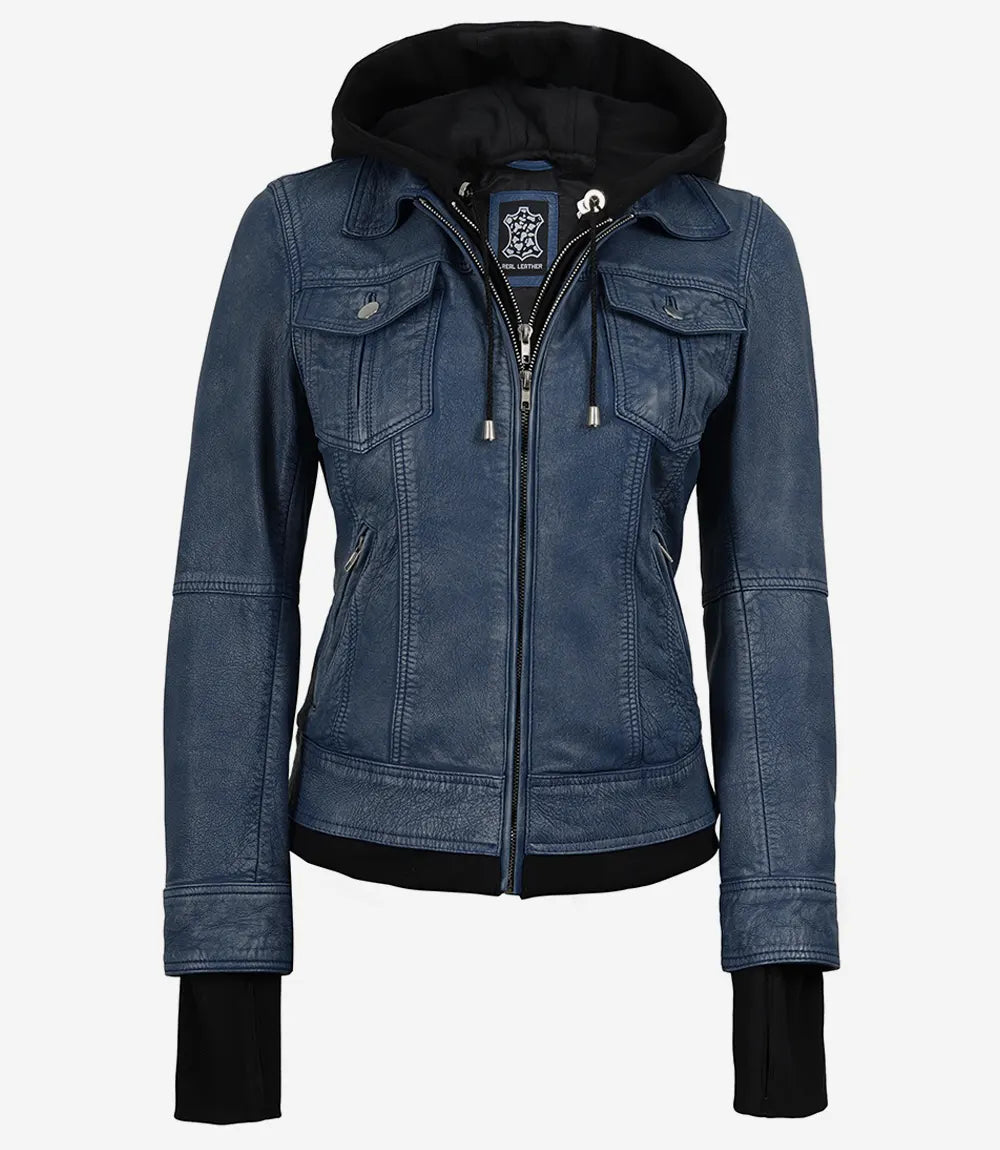 Tralee Damen Cognac Wachs-Bomberlederjacke mit abnehmbarer Kapuze