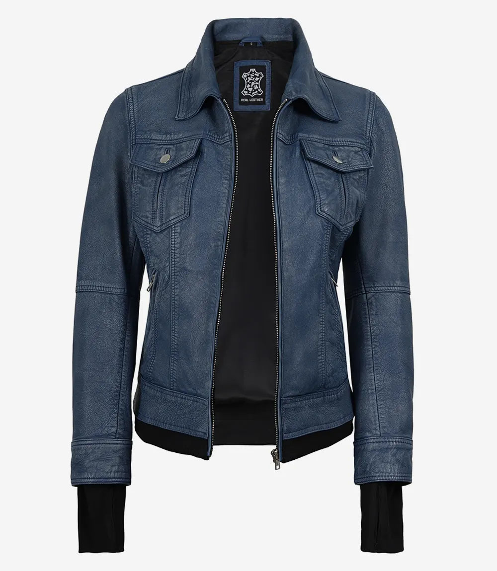 Tralee Damen Cognac Wachs-Bomberlederjacke mit abnehmbarer Kapuze