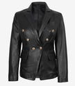 Kim Women's Double Breasted Black Leather Blazer