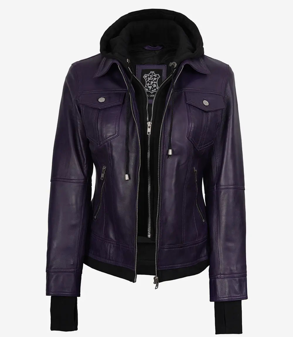 Lila Bomberjacke mit Kapuze für Damen