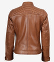 Women's Real Lambskin Leather Tan Quilted Biker Style Jacket