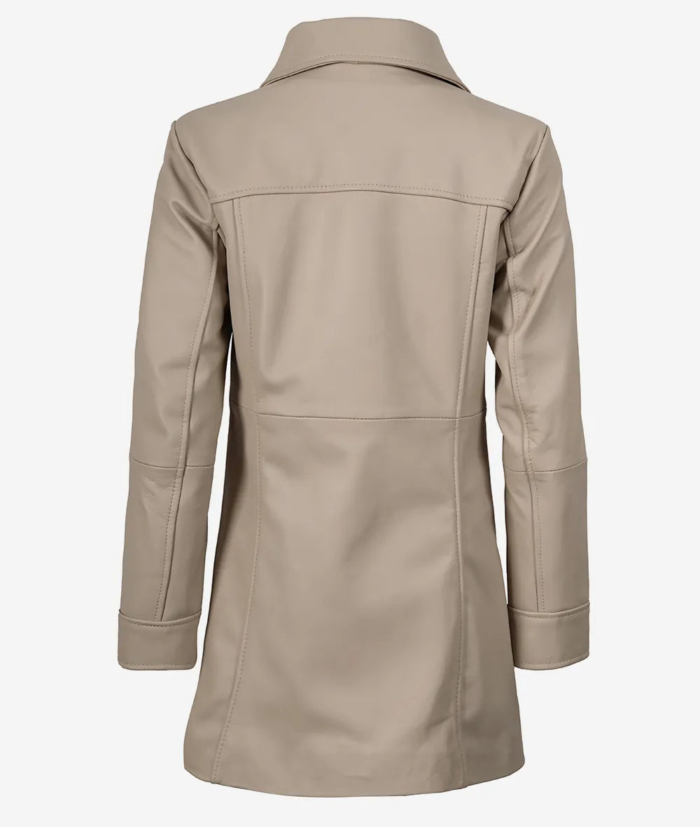 Damenmantel aus echtem Lammleder in 3/4-Länge in Beige