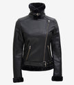 Womens Black Asymmetrical Shearling Leather Jacket