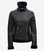 Womens Black Asymmetrical Shearling Leather Jacket