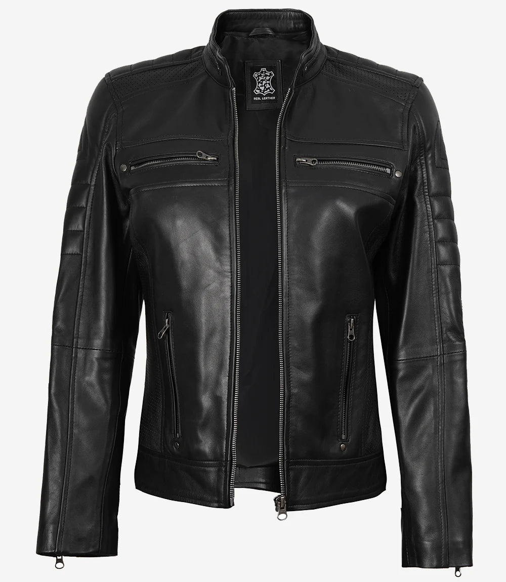 Schwarze Lederjacke im Biker-Stil für Damen