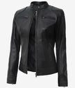 Schwarze Damenjacke aus Lammleder im Bikerstil