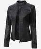 Schwarze Damenjacke aus Lammleder im Bikerstil