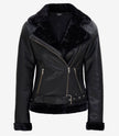 Womens Black Asymmetrical Shearling Leather Jacket