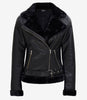 Womens Black Asymmetrical Shearling Leather Jacket