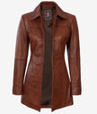 Womens Petite Cognac 3 Quarter Leather Coat
